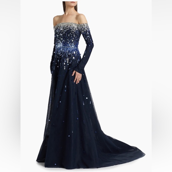 Pamella Roland Midnight Blue Sequin Gown - Picture 4 of 11